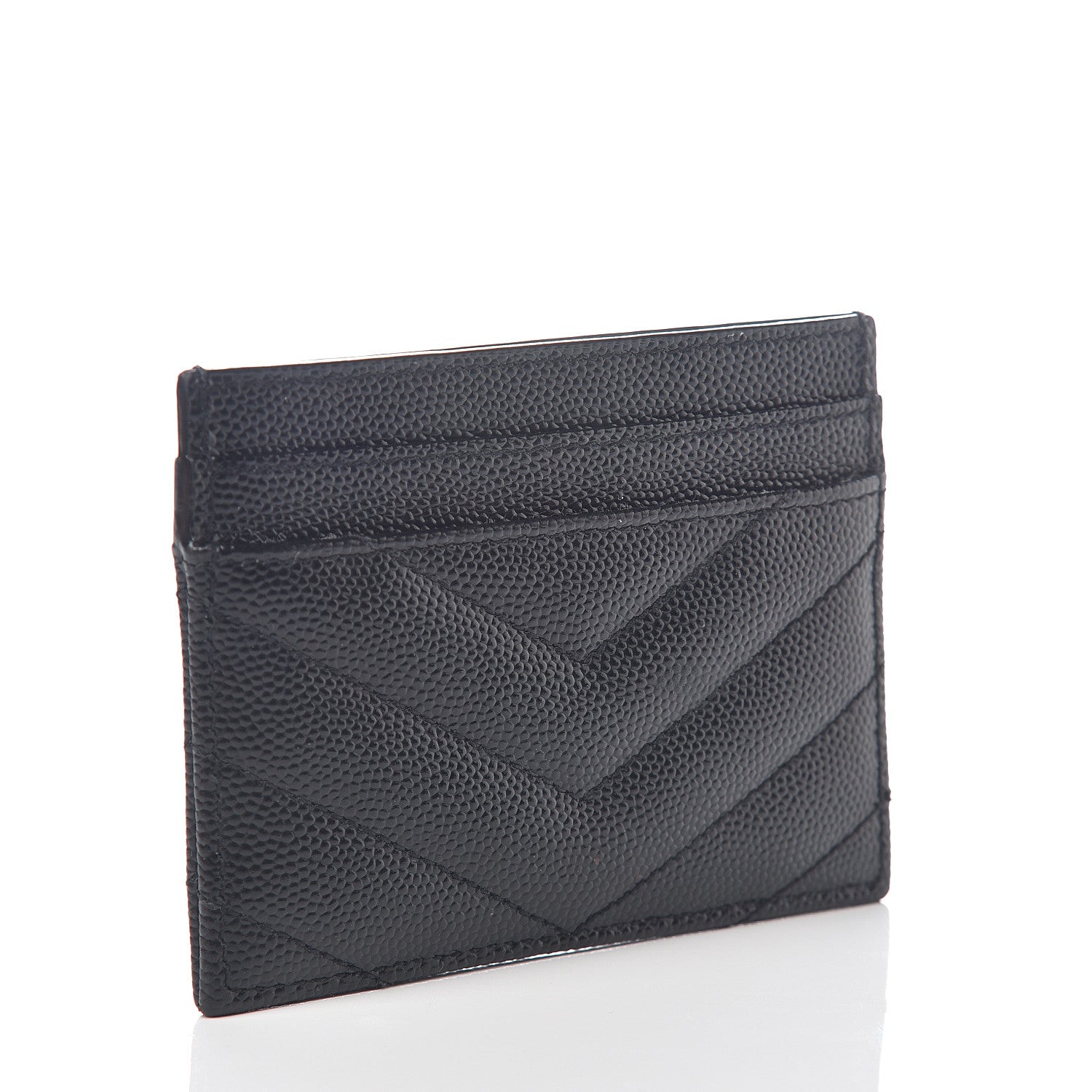 Saint Laurent Grain De Poudre Matelasse Chevron Monogram Credit Card Case Black 2 of 6