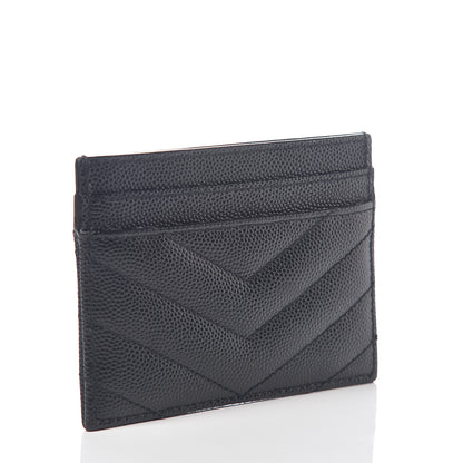Saint Laurent Grain De Poudre Matelasse Chevron Monogram Credit Card Case Black 2 of 6