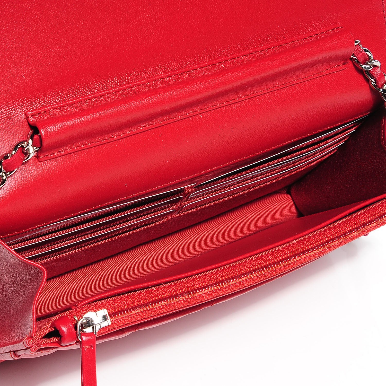 Chanel Lambskin Quilted Wallet On Chain WOC Red 5 of 9