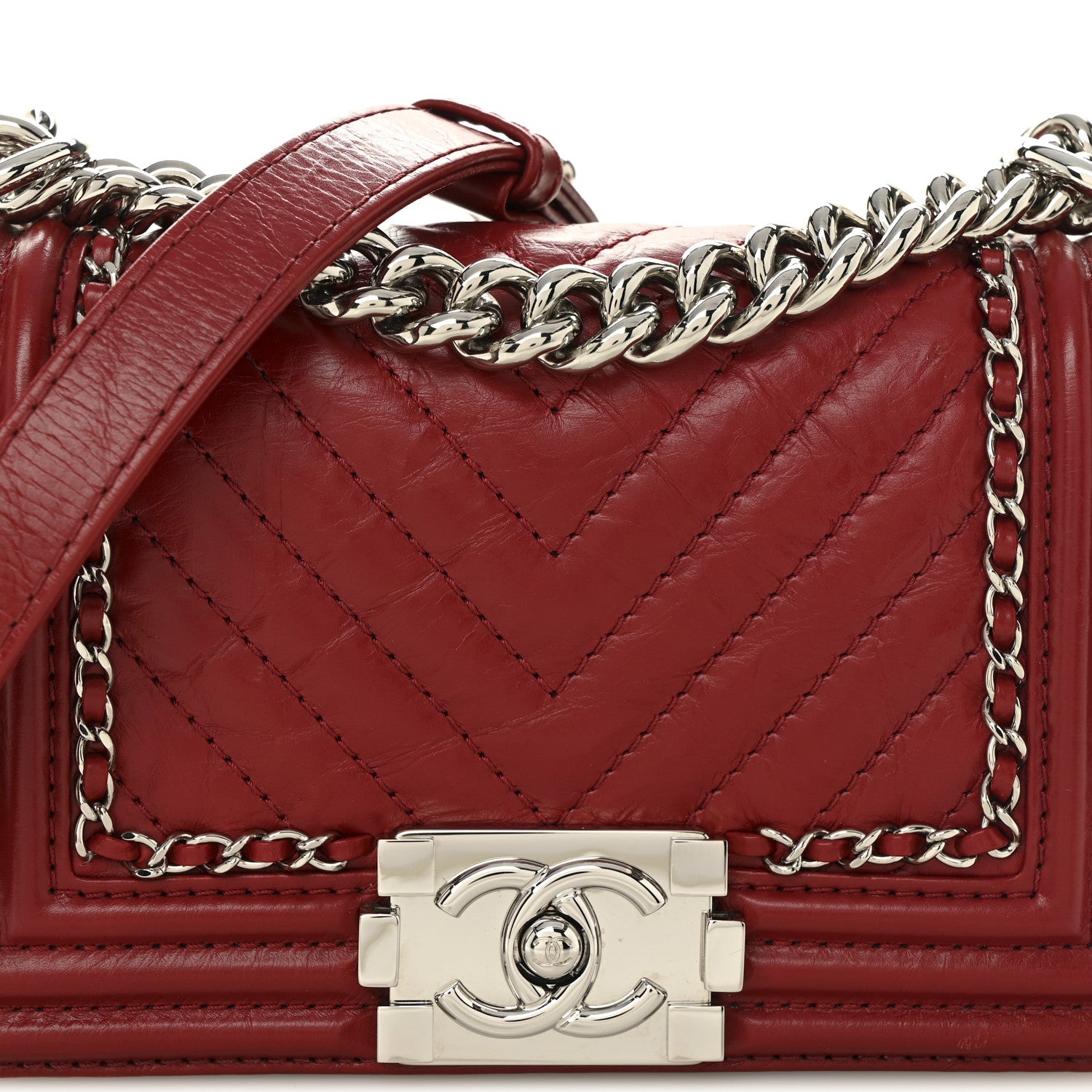 Chanel Aged Calfskin Chevron Quilted Small Jacket Boy Flap Red 8 of 11