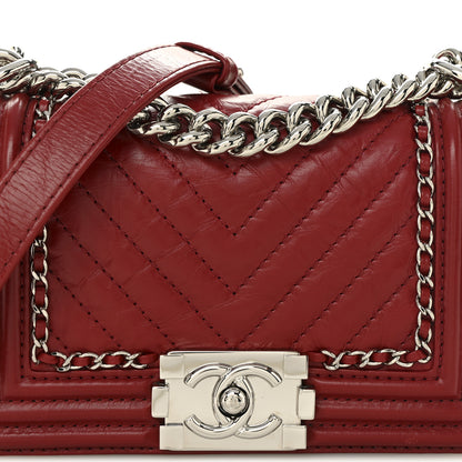 Chanel Aged Calfskin Chevron Quilted Small Jacket Boy Flap Red 8 of 11
