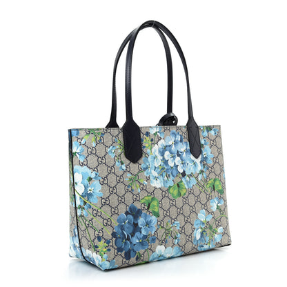 Gucci GG Supreme Monogram Blooms Small Reversible Tote Beige Blue Navy 4 of 10