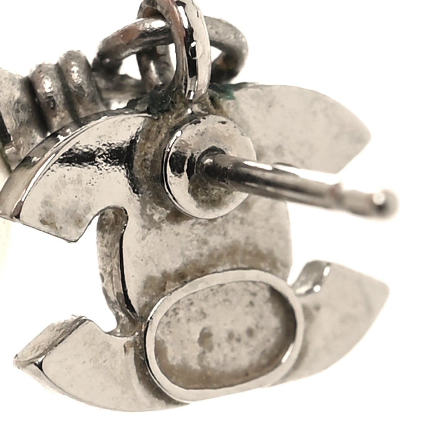 Crystal Pearl CC Drop Earrings Silver Pearly White