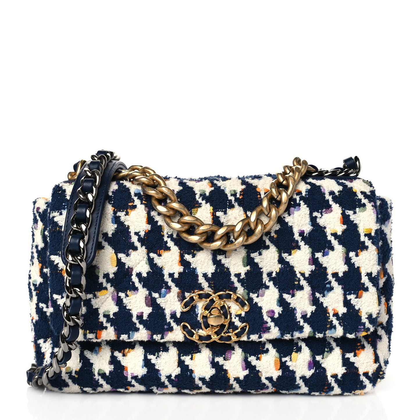 Tweed Quilted Medium Chanel 19 Flap Ecru Navy Blue Multicolor