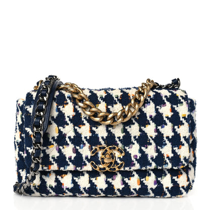 Chanel Tweed Quilted Medium Chanel 19 Flap Ecru Navy Blue Multicolor 1 of 10