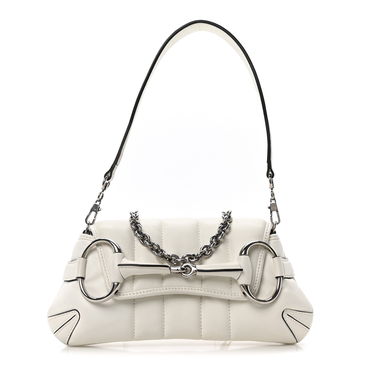 Gucci Nappa Vertical Matelasse Small Maxi Horsebit Chain Shoulder Bag Great White 1 of 10