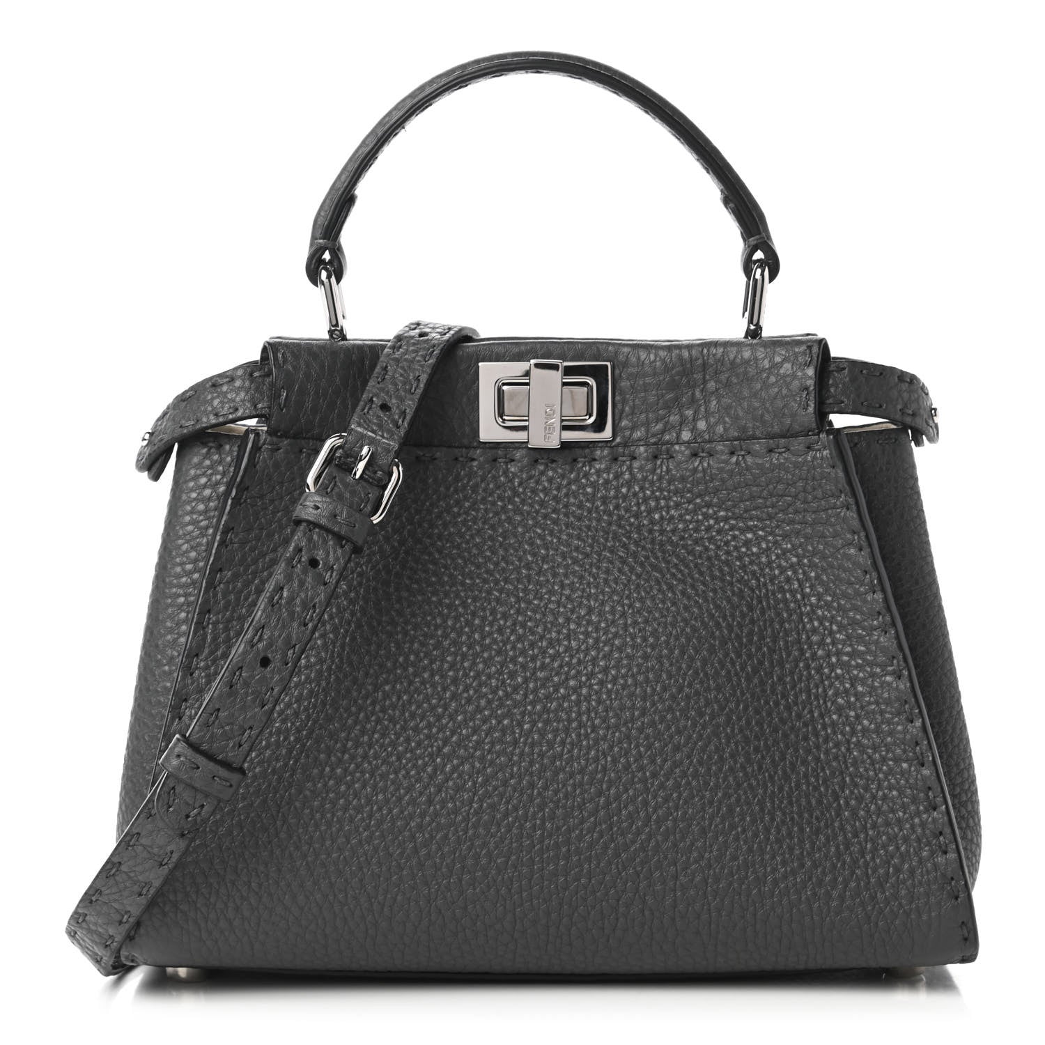Fendi Cuoio Romano Selleria Bi-Color Mini Peekaboo Iconic Satchel Asfalto Latte 1 of 10
