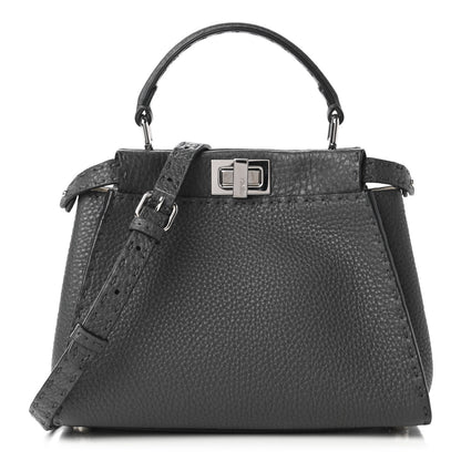 Fendi Cuoio Romano Selleria Bi-Color Mini Peekaboo Iconic Satchel Asfalto Latte 1 of 10