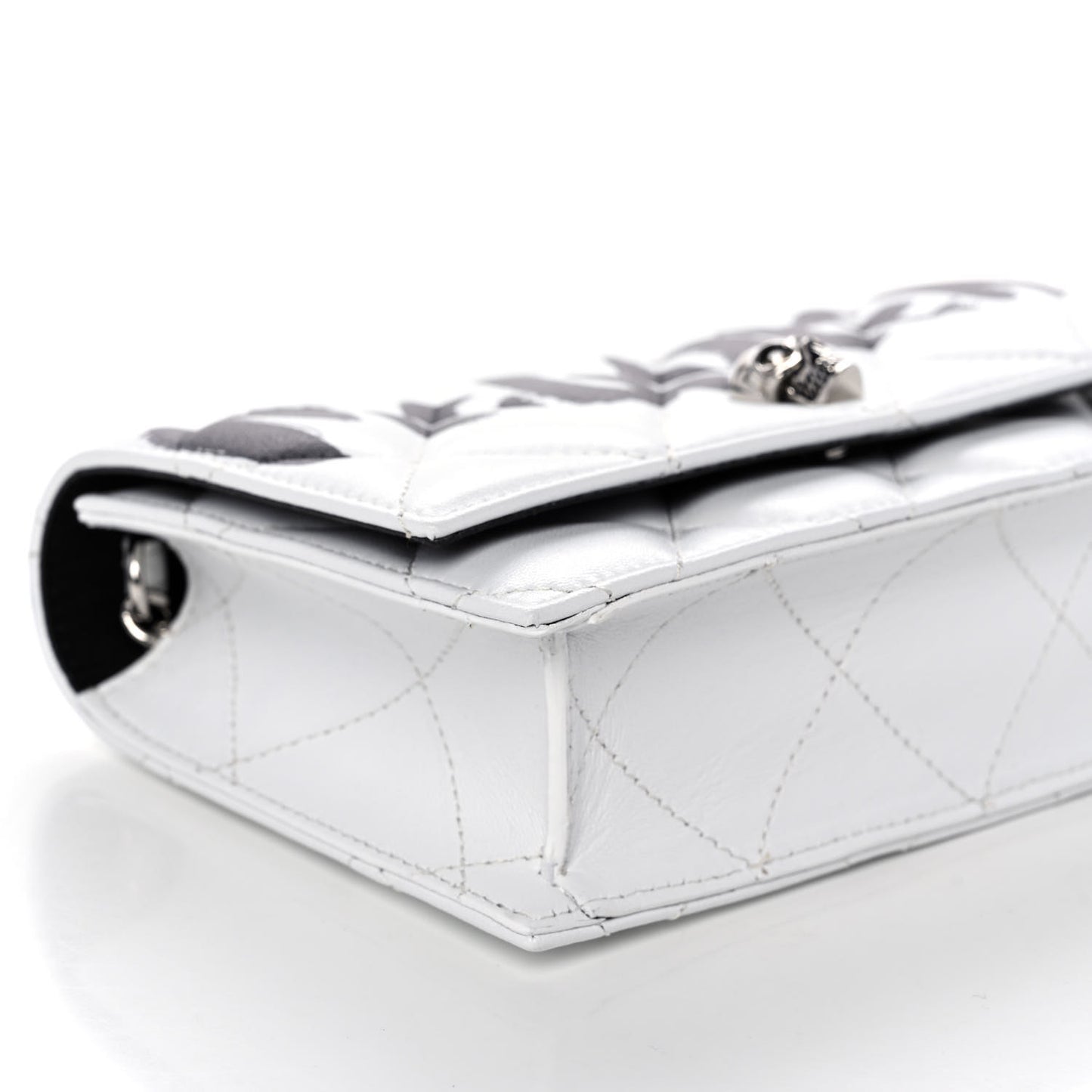 Calfskin Quilted Graffiti Skull Small Chain Crossbody Bag White