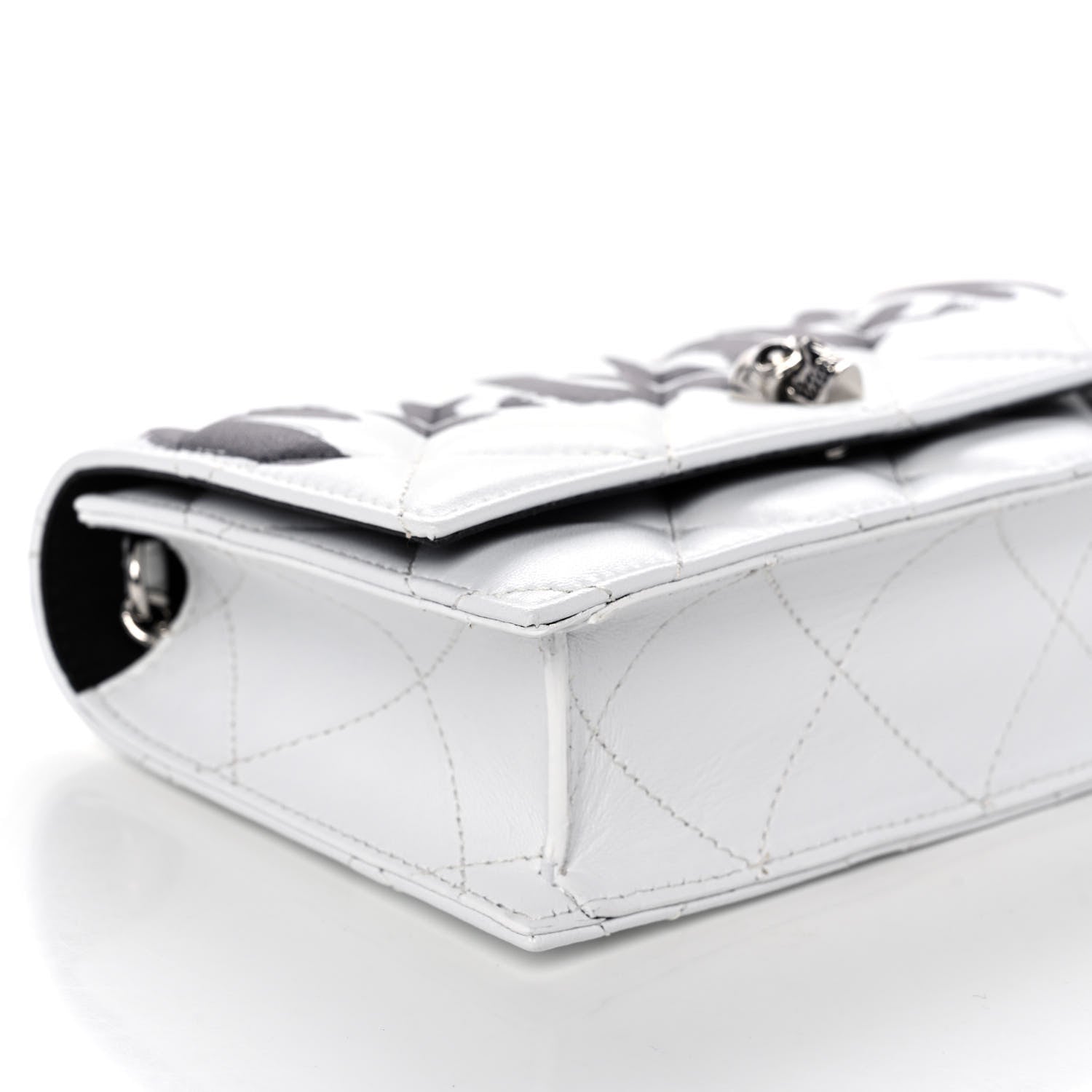 Alexander McQueen Calfskin Quilted Graffiti Skull Small Chain Crossbody Bag White 8 of 11