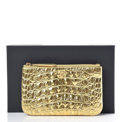 Chanel Metallic Calfskin Crocodile Embossed Cocodile Cosmetic Case Gold 8 of 8