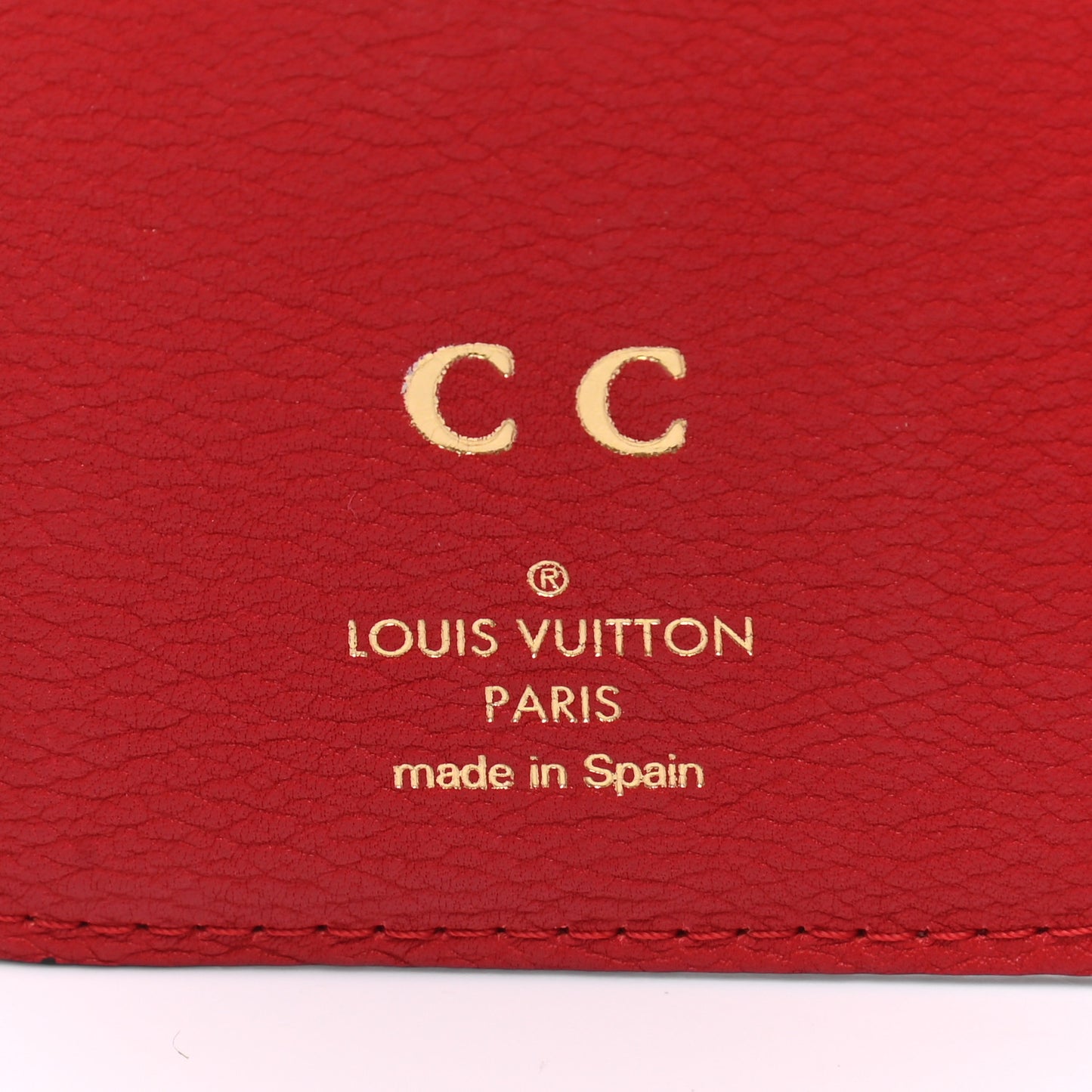 Grained Calfskin Monogram Double V Compact Wallet Rubis