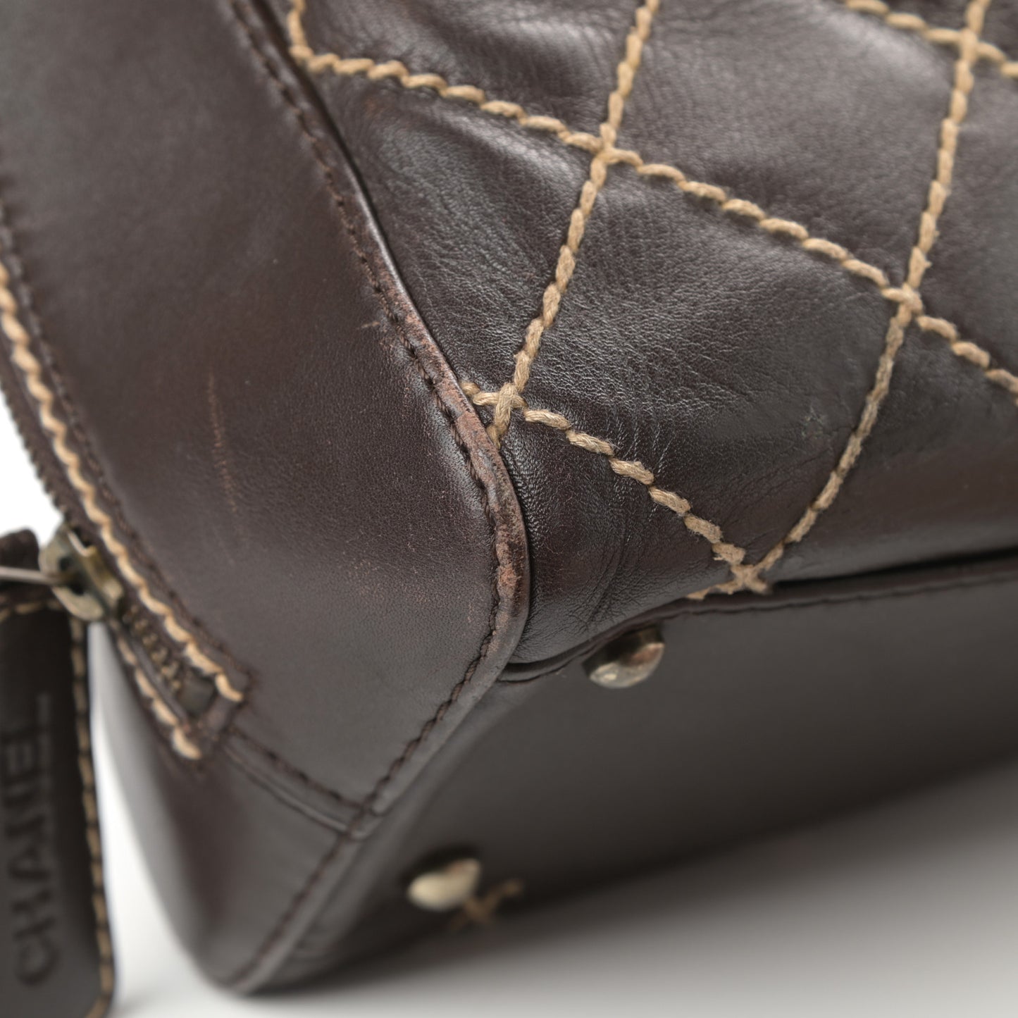 Calfskin Wild Stitch Top Handle Bag Brown