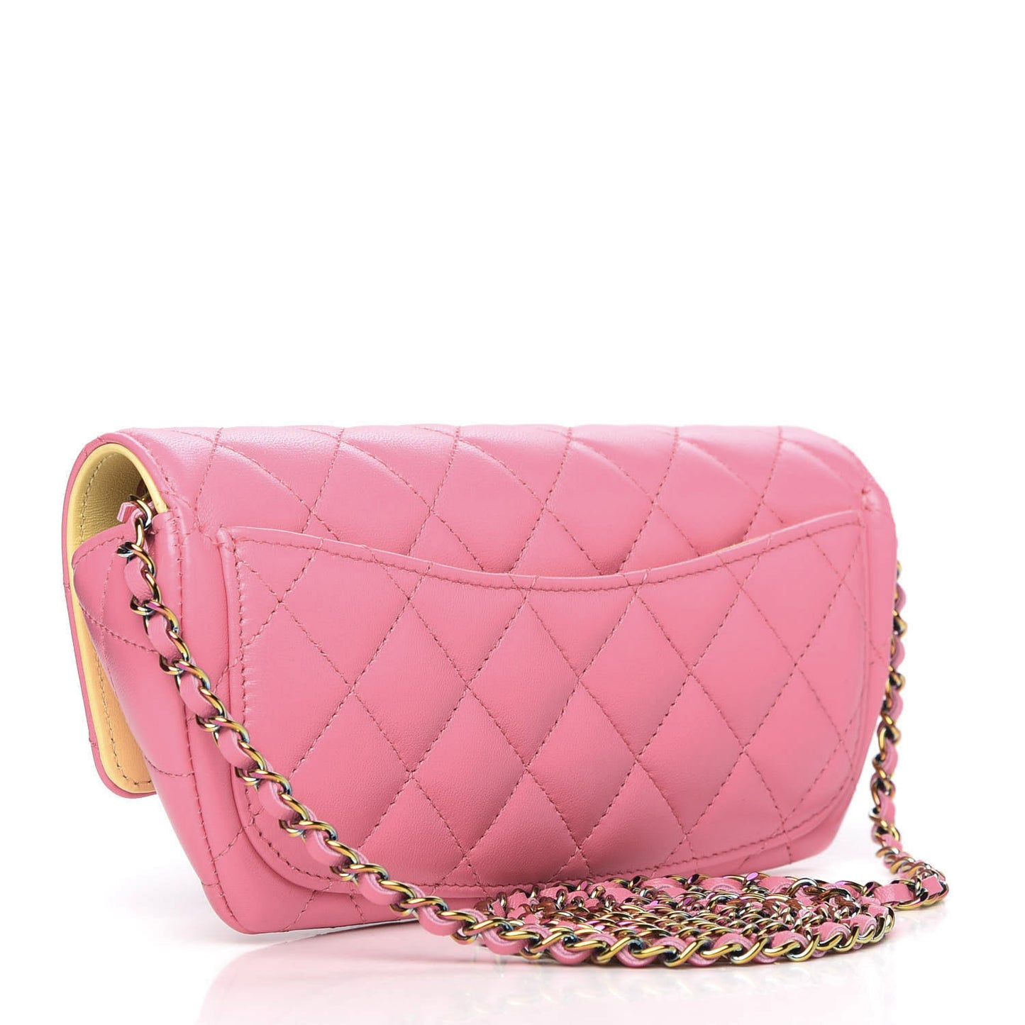 Lambskin Quilted Glasses Case With Chain Pink Yellow