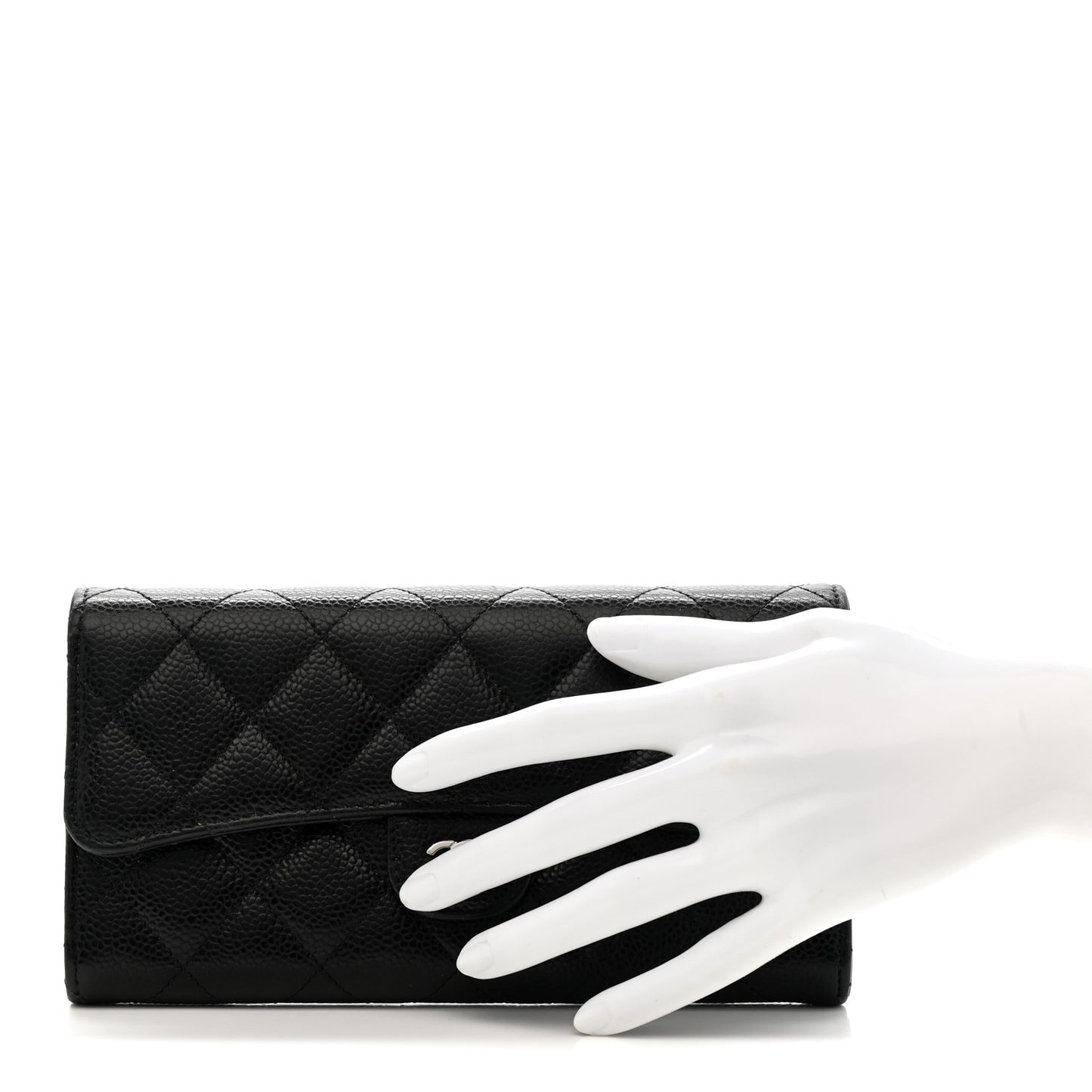 Caviar Quilted Large Gusset Flap Wallet Black