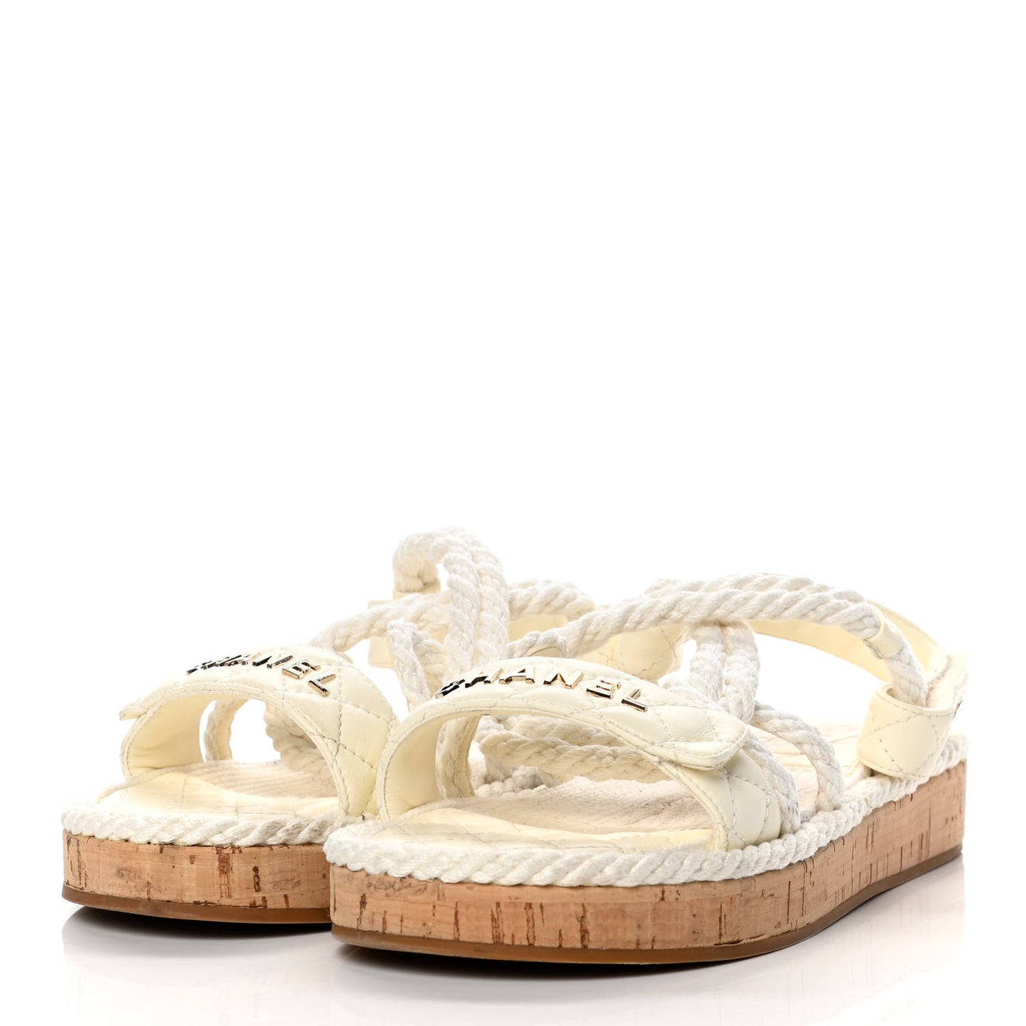 Cord Lambskin Quilted Logo Sandals 38 Ivory