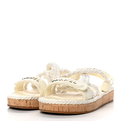 Chanel Cord Lambskin Quilted Logo Sandals 38 Ivory 3 of 11
