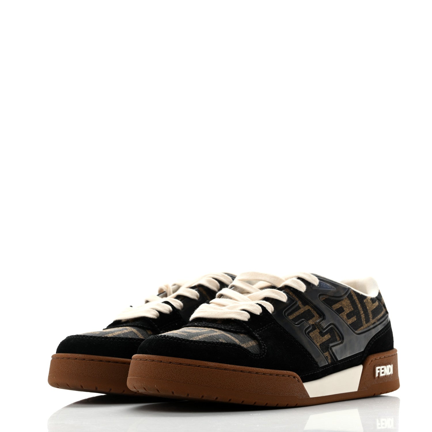 Fendi Suede Calfskin Zucca Fendi Match Low Top Sneakers 40 Tobacco Black 4 of 11