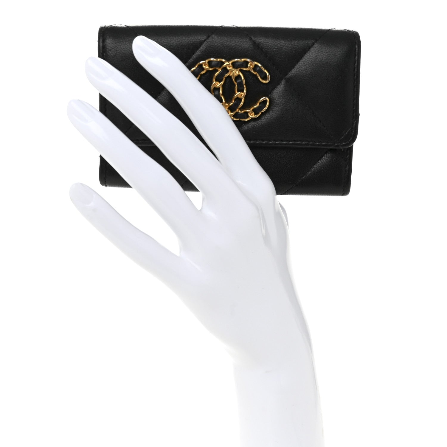Chanel Shiny Goatskin Quilted Chanel 19 Flap Card Holder Black 2 of 7