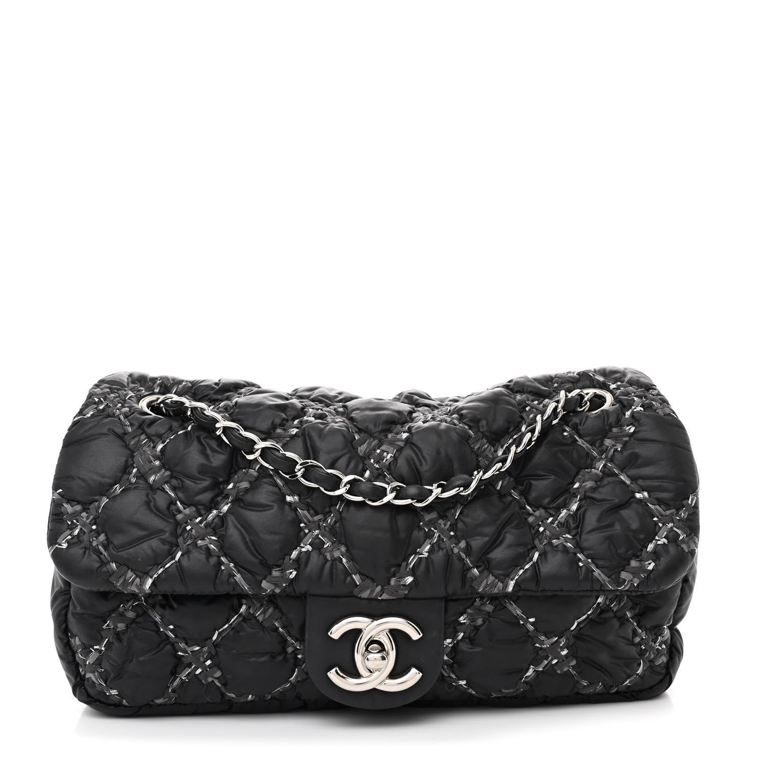 Chanel Nylon Quilted Tweed Stitch Medium Bubble Flap Black 1 of 10