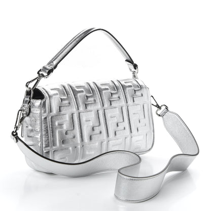 Fendi Vitello Catalan Mirror FF 1974 Embossed Baguette Argento 3 of 10