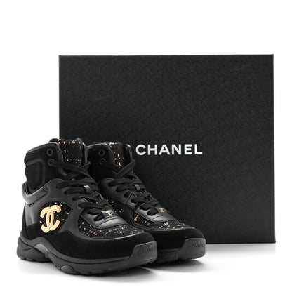 Chanel Velour Tweed CC High Top Sneakers 35 Black Gold 13 of 13