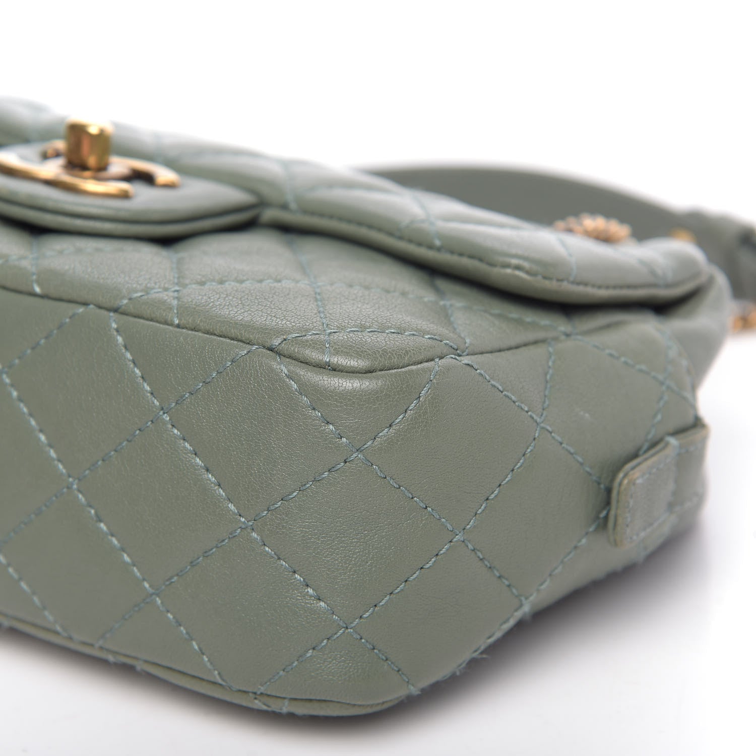 Chanel Sheepskin Quilted Trapezio Camera Case Green 11 of 12