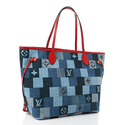 Louis Vuitton Denim Damier Monogram Patchwork Neverfull Blue Rouge 4 of 10