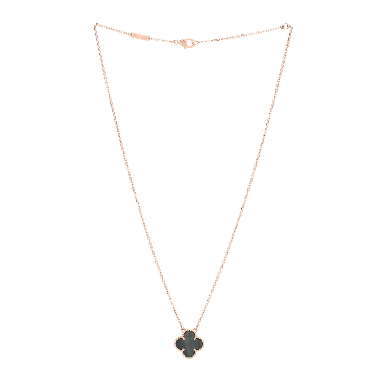 18K Rose Gold Gray Mother of Pearl Vintage Alhambra Pendant Necklace