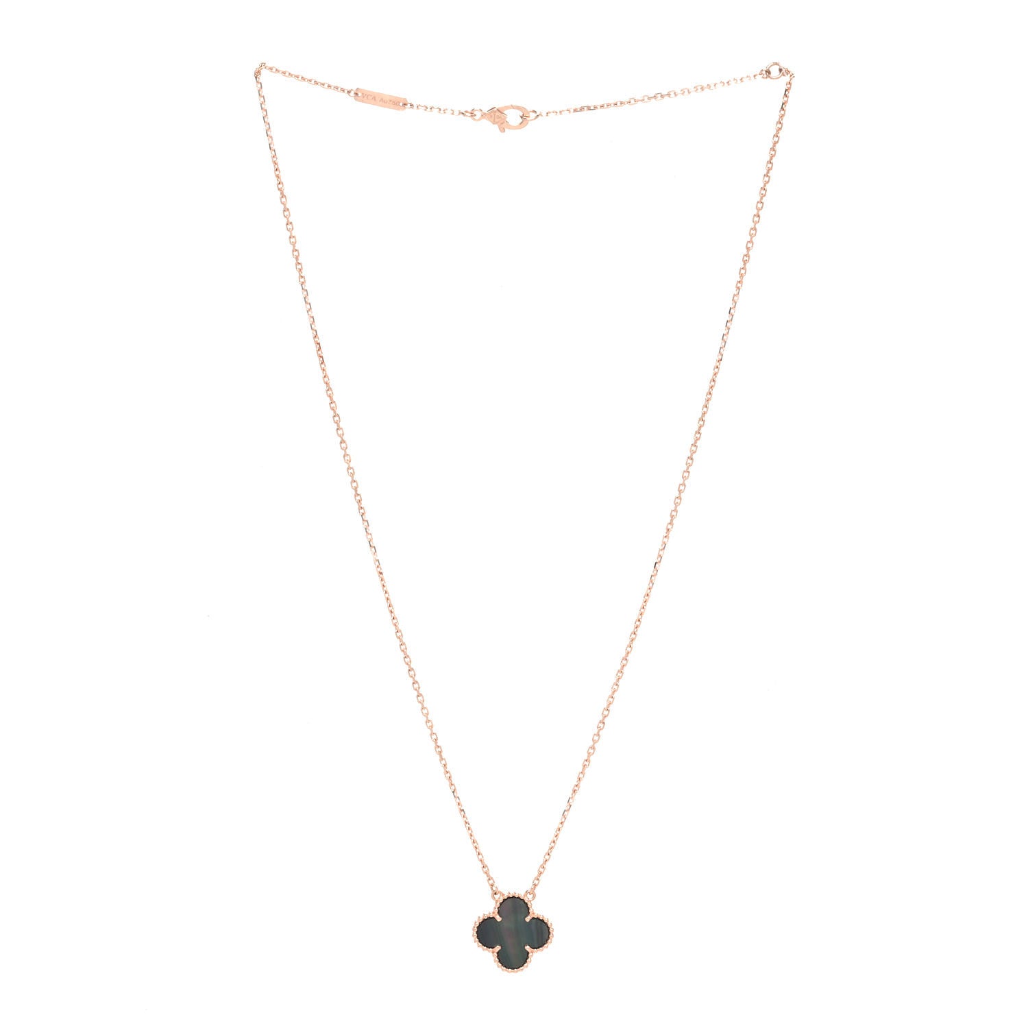 Van Cleef & Arpels 18K Rose Gold Gray Mother of Pearl Vintage Alhambra Pendant Necklace 3 of 7