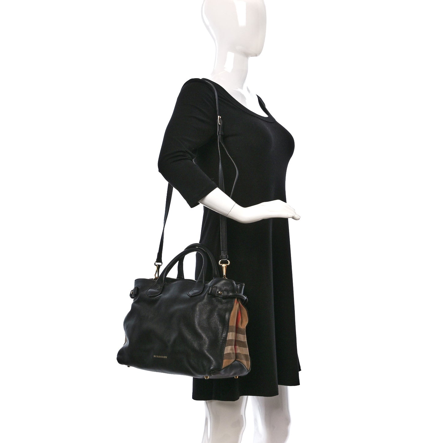 Derby Calfskin House Check Medium Banner Tote Black