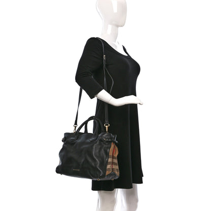 Burberry Derby Calfskin House Check Medium Banner Tote Black 2 of 12