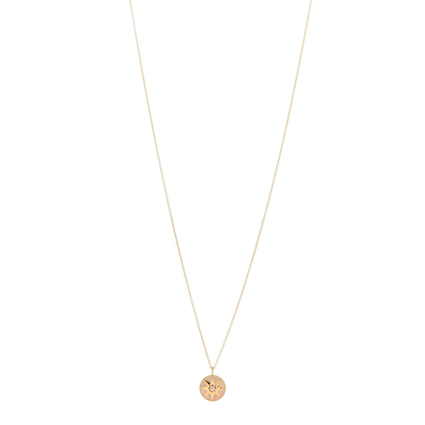 18K Yellow Gold Diamond Mother of Pearl Rose Des Vents Medallion Necklace