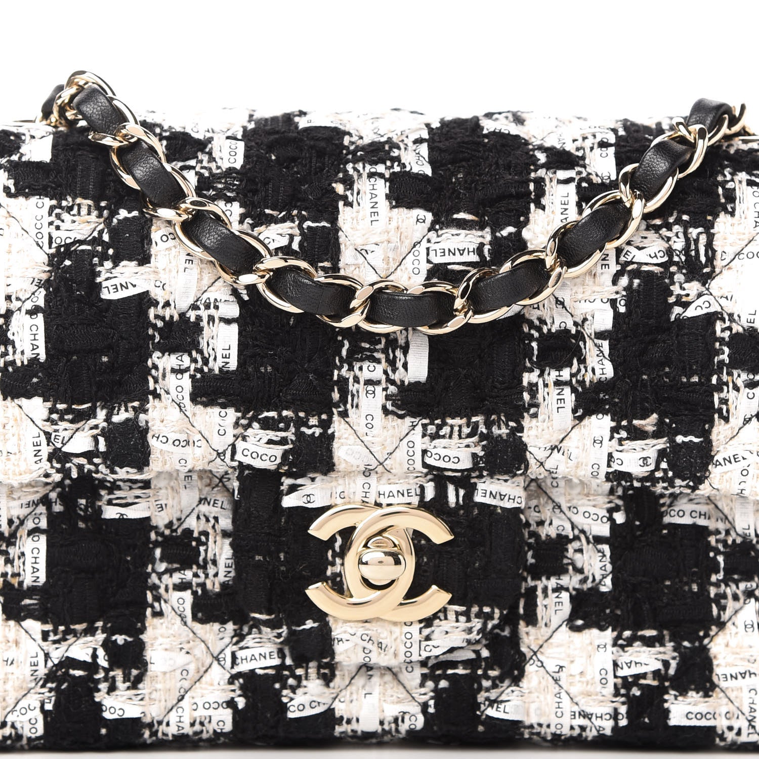 Chanel Tweed Quilted Mini Rectangular Flap Black Ecru White 10 of 11