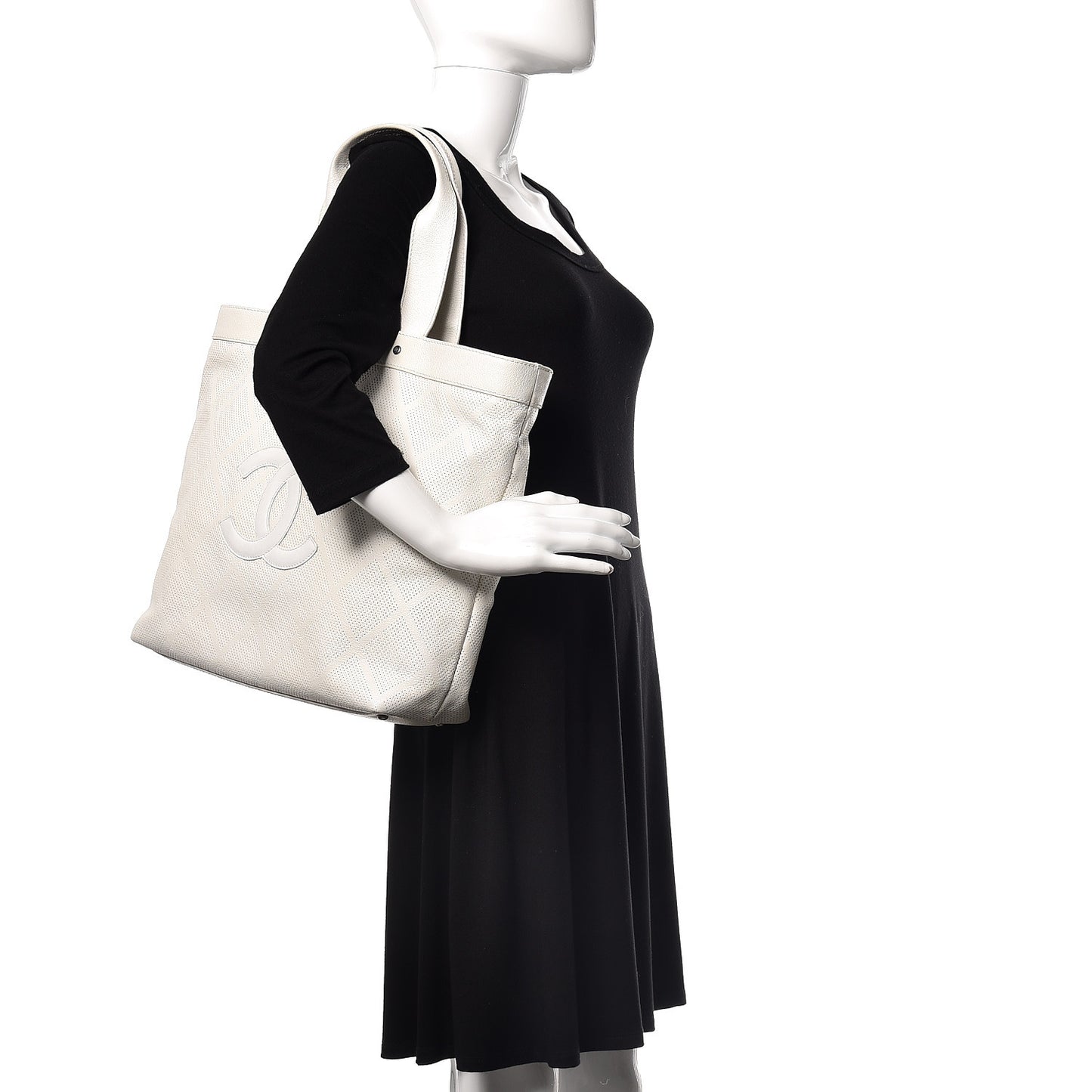 Goatskin Perforated Large CC Tote White
