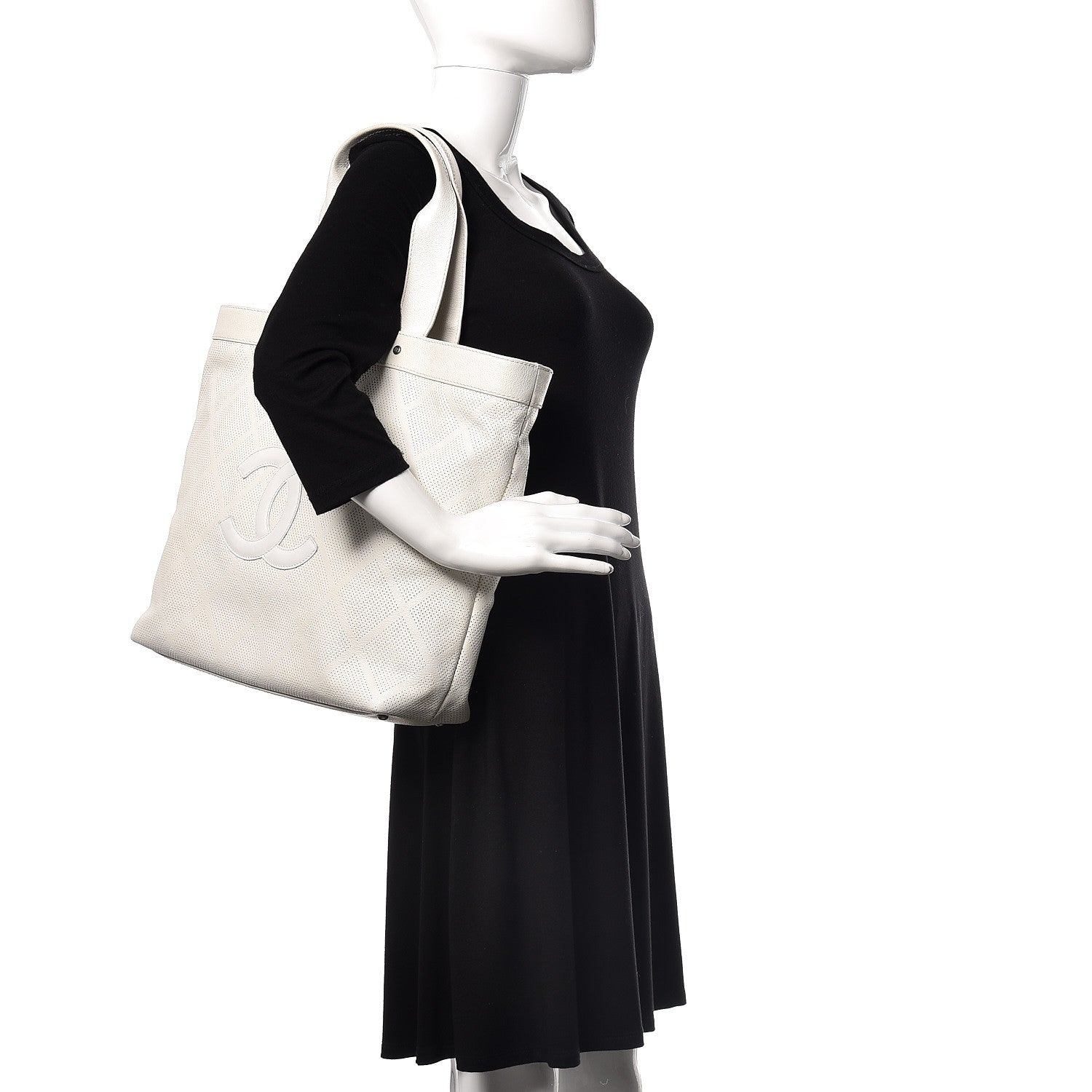 Chanel Goatskin Perforated Large CC Tote White 2 of 29