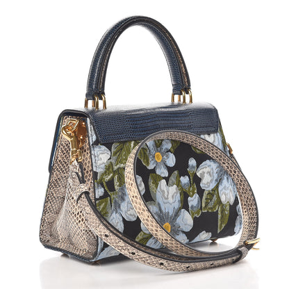 Dolce & Gabbana Flower Jacquard Water Snake Lizard Embossed Welcome Satchel Petrol 3 of 9
