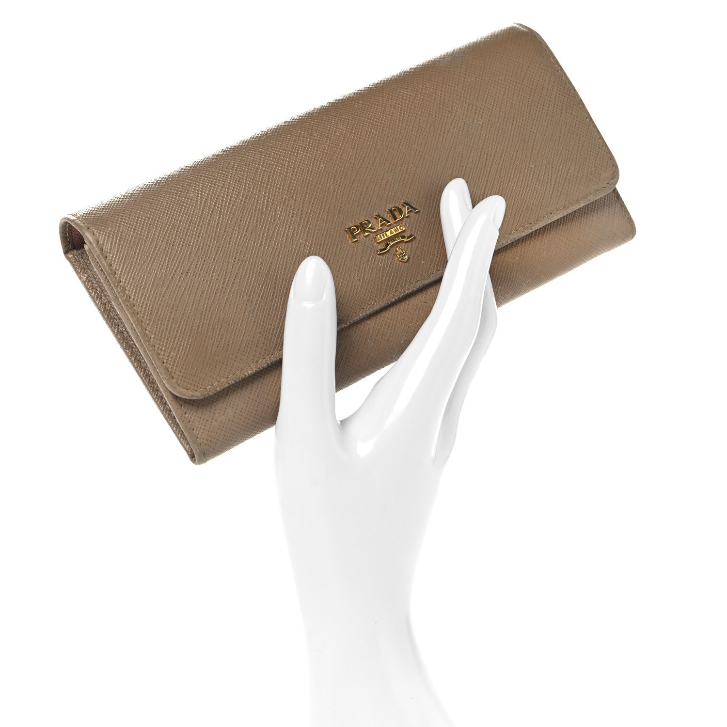 Prada Saffiano Bi-Color Metal Continental Flap Travel Wallet Cammeo Orchidea 2 of 11