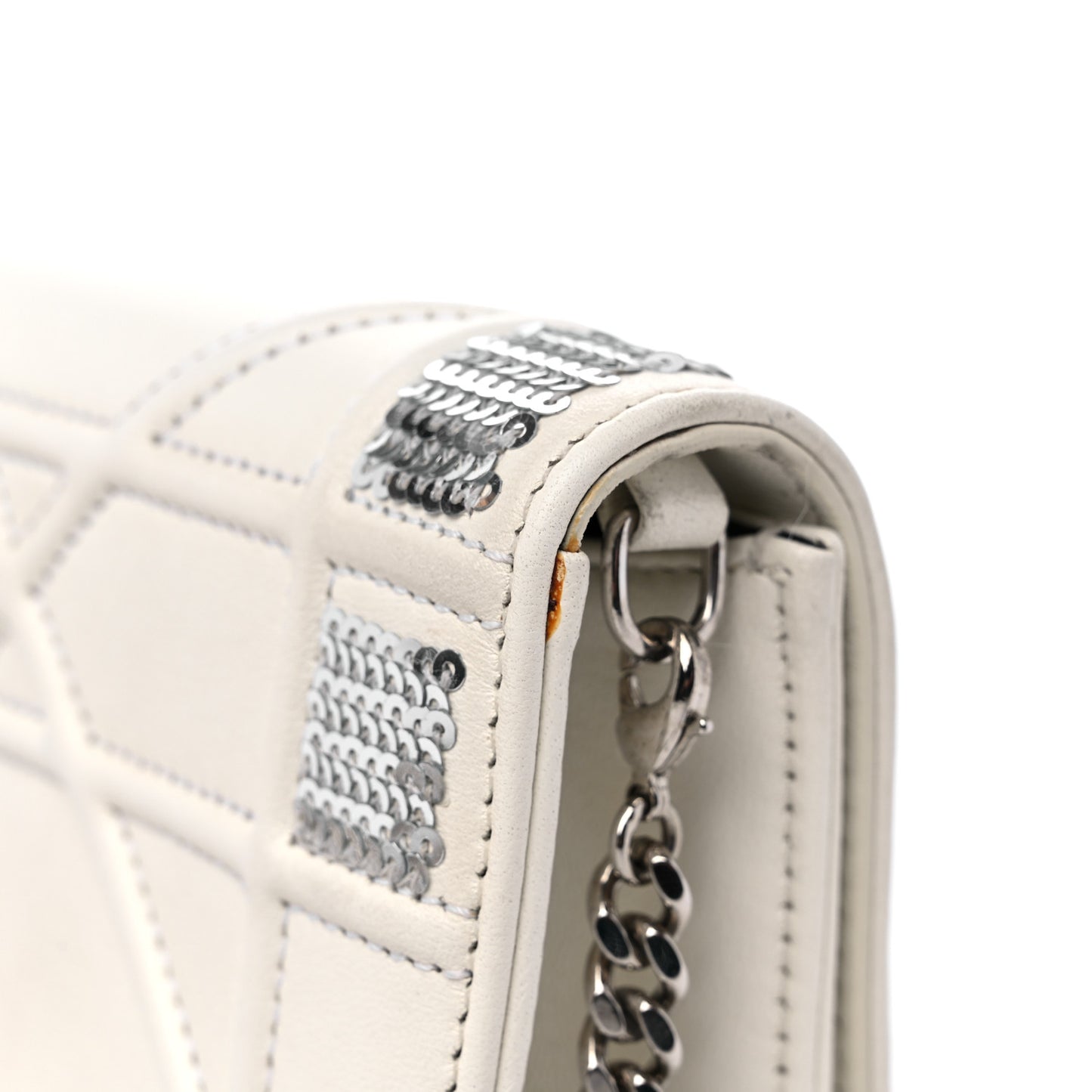 Lambskin Sequin Baby Diorama Flap Bag White