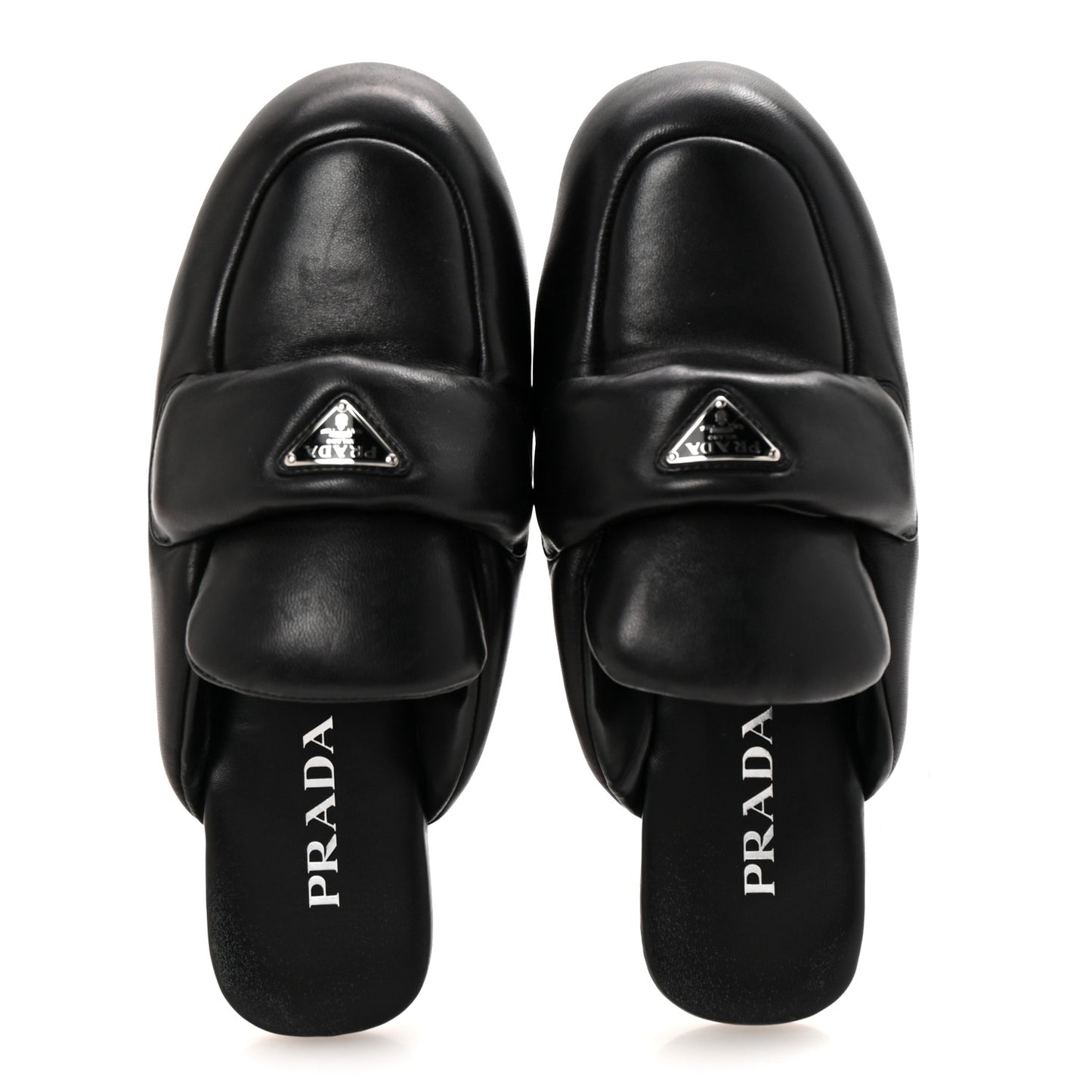 Nappa Soft Padded Metal Triangle Logo Lug Sole 20mm Mules 40.5 Black