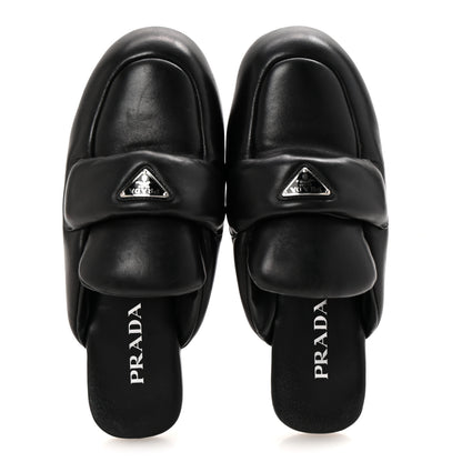 Prada Nappa Soft Padded Metal Triangle Logo Lug Sole 20mm Mules 40.5 Black 2 of 7