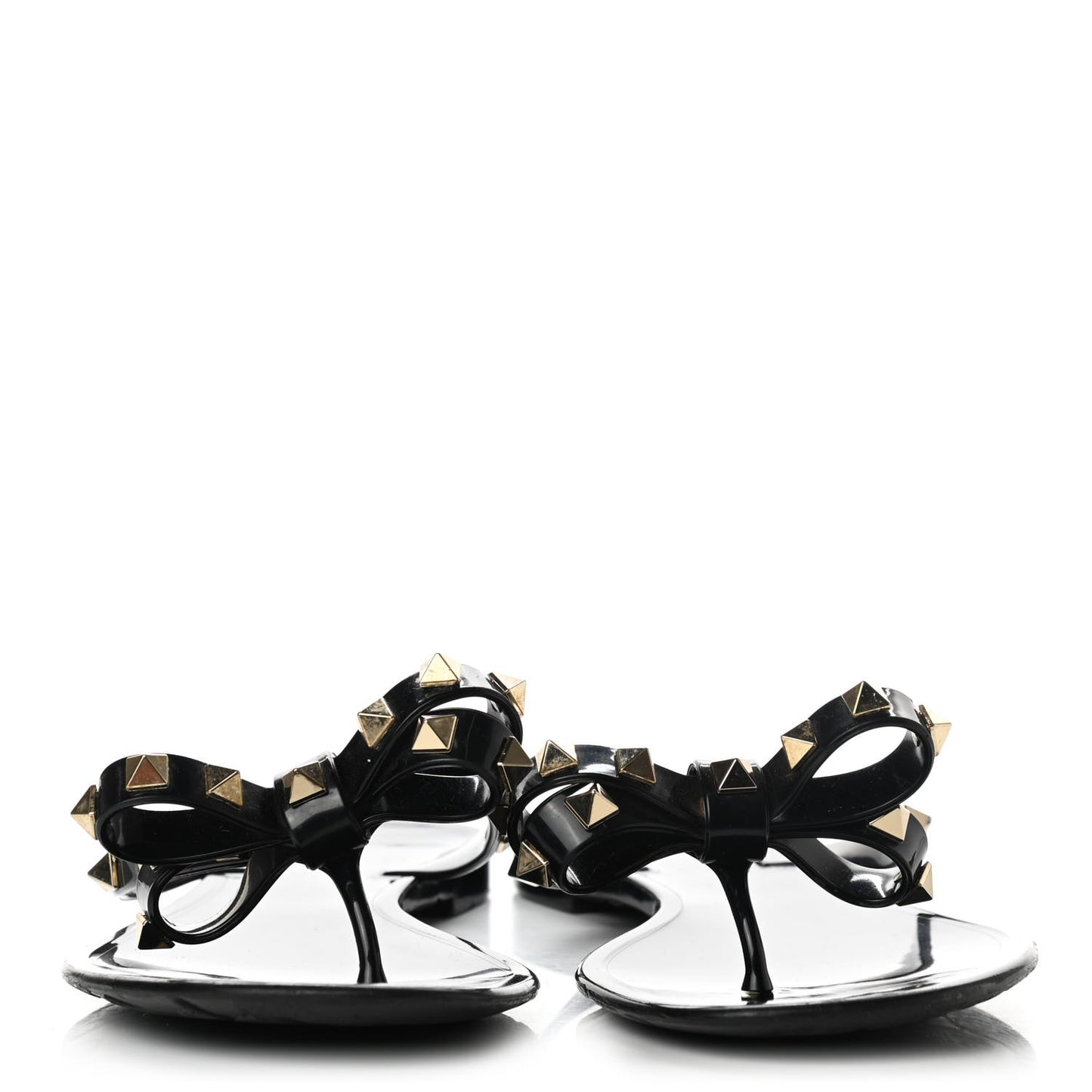 PVC Jelly Rockstud Bow Thong Sandals 38 Black