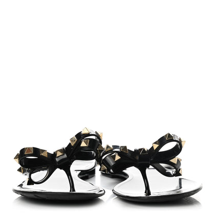 Valentino Garavani PVC Jelly Rockstud Bow Thong Sandals 38 Black 2 of 9