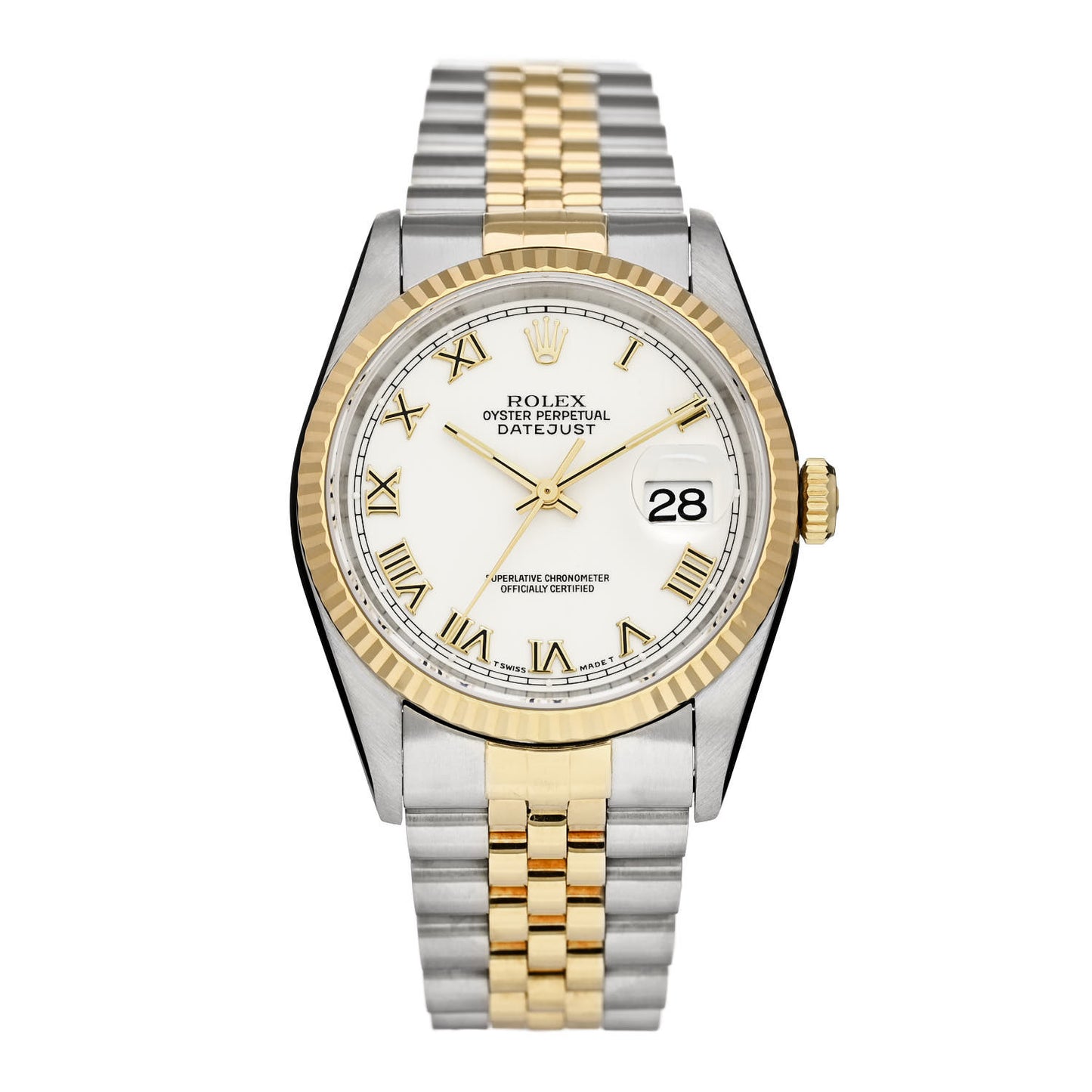 Stainless Steel 18K Yellow Gold 36mm Oyster Perpetual Datejust Watch White Roman 16233