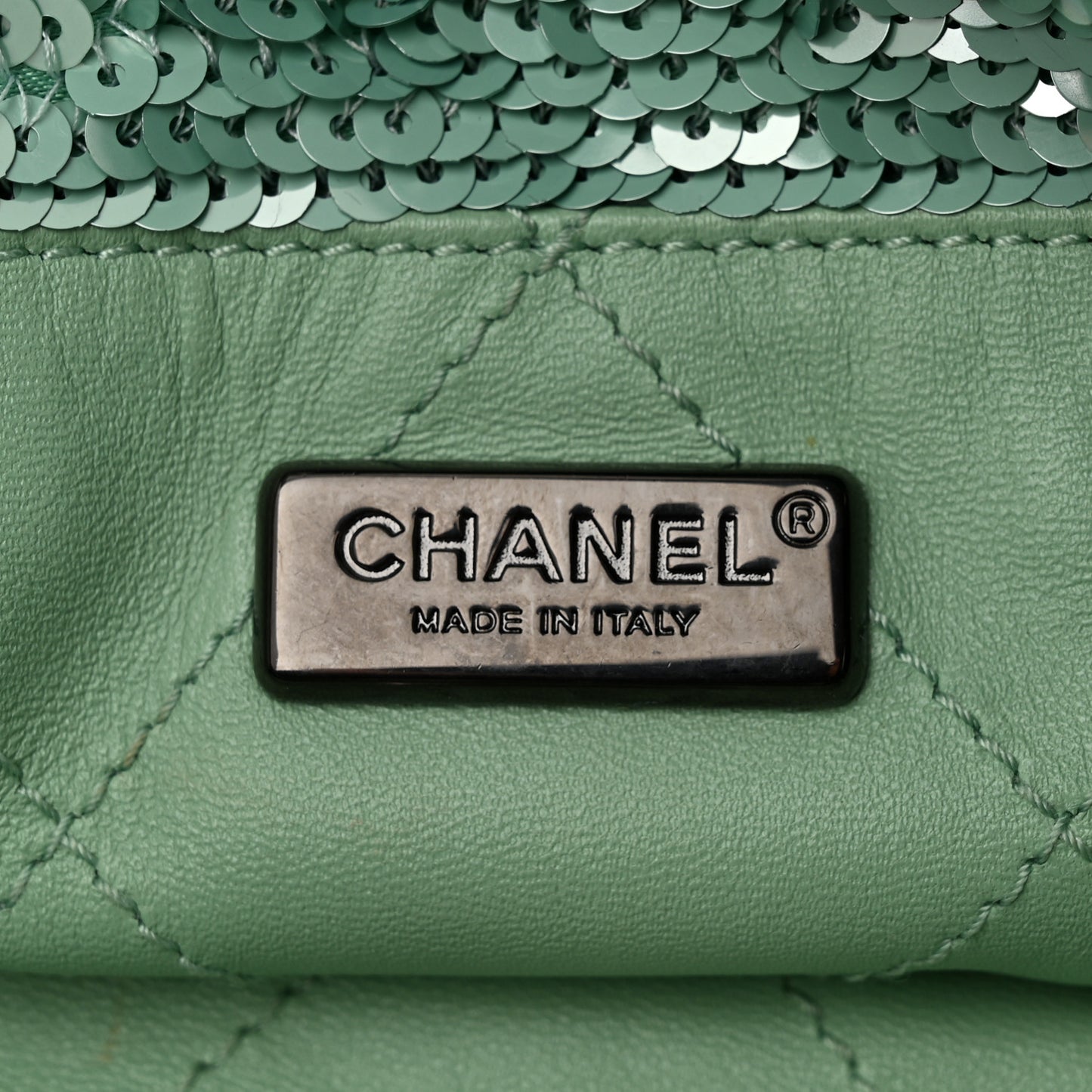 Sequin Logo Shopping Tote Green Black