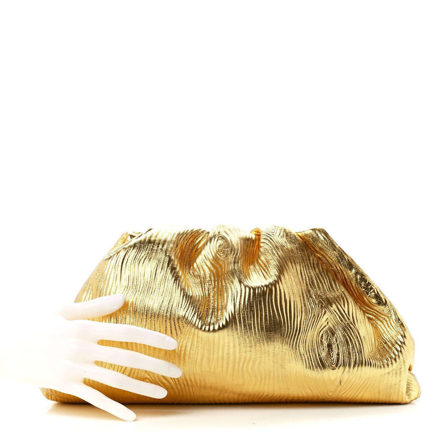 Bottega Veneta Metallic Bark Calfskin Embossed The Pouch Oversized Clutch Oro 2 of 12