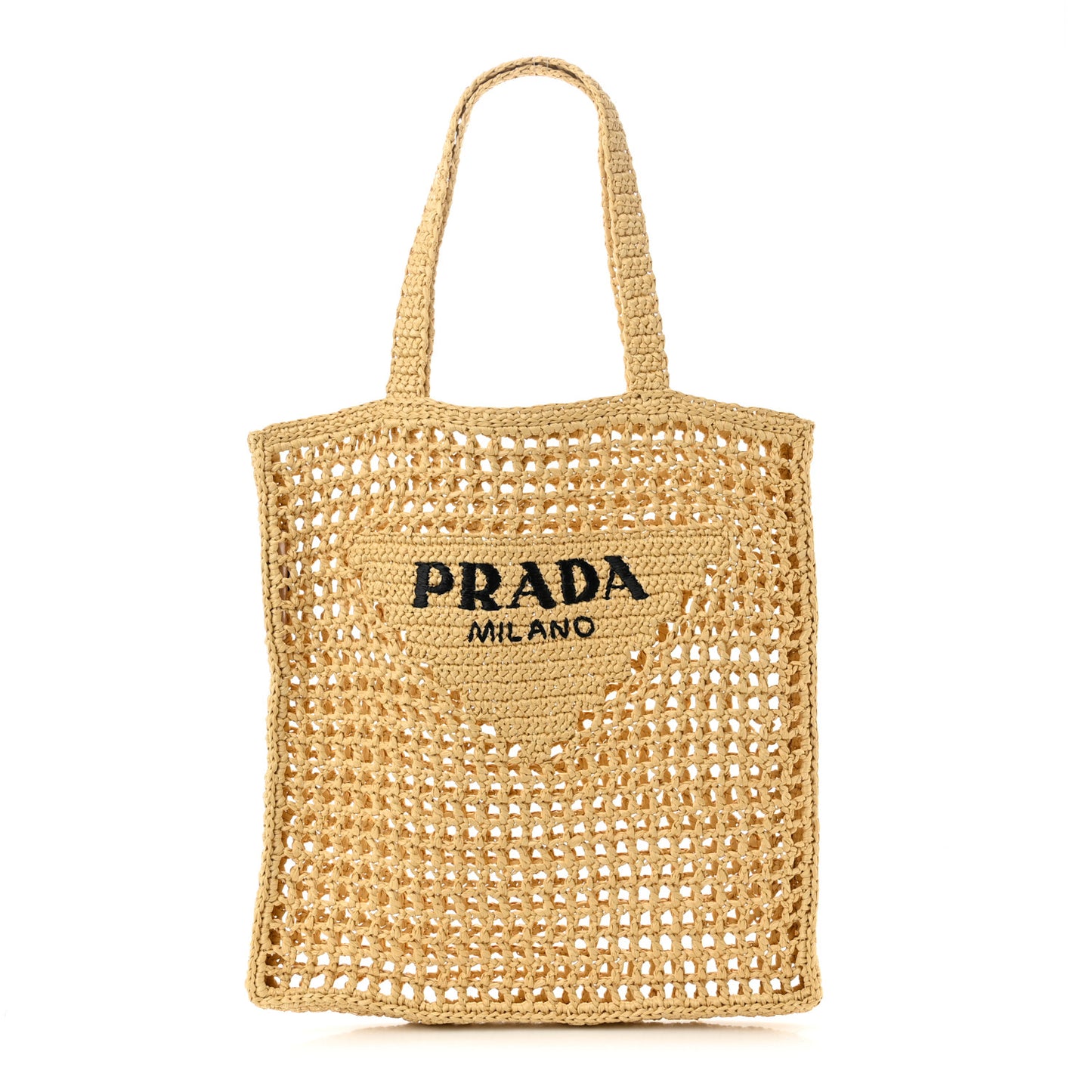 Yarn Raffia Effect Crochet Logo Embroidered Tote Bag Naturale