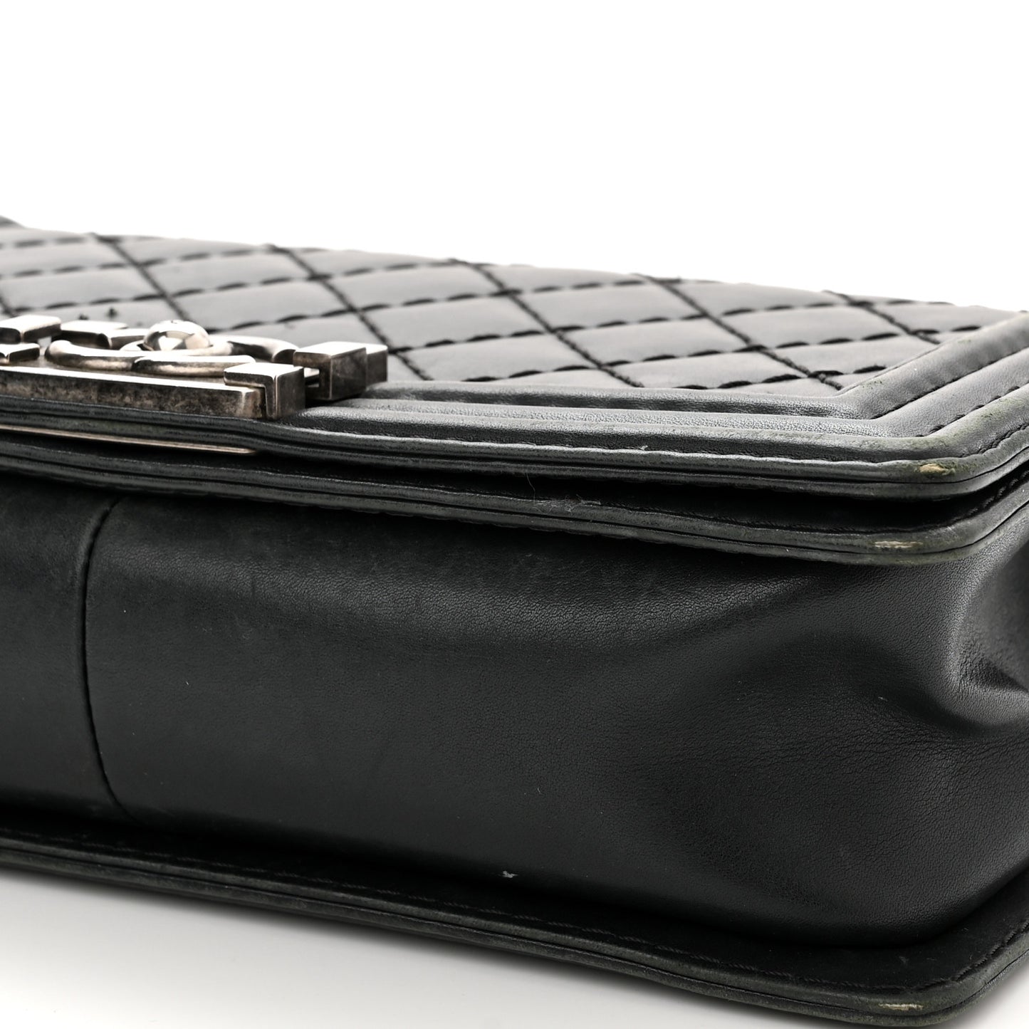Calfskin Quilted Double Stitch New Medium Boy Flap Black