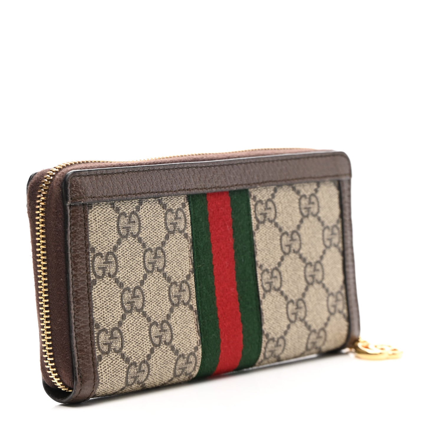 GG Supreme Monogram Web Ophidia Zip Around Wallet Brown