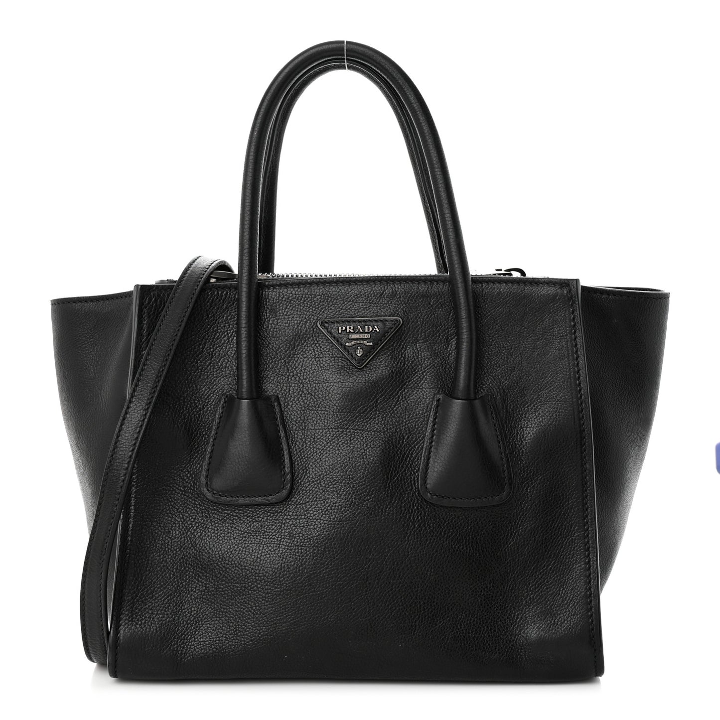 Glace Calf Small Twin Pocket Tote Black